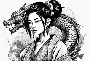 Samurai girl with dragon tattoo idea