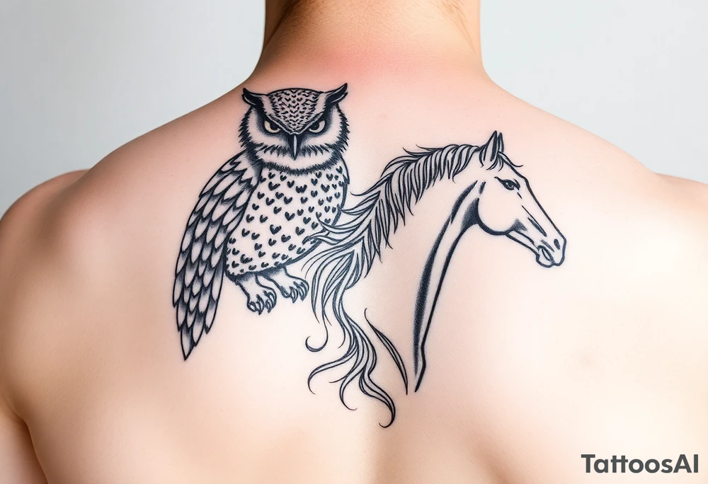 deftone owl and fine line horse tattoo idea