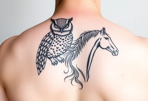 deftone owl and fine line horse tattoo idea