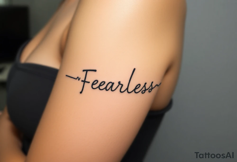 A heartbeat line transitioning into the word "Fearless," symbolizing overcoming fear tattoo idea