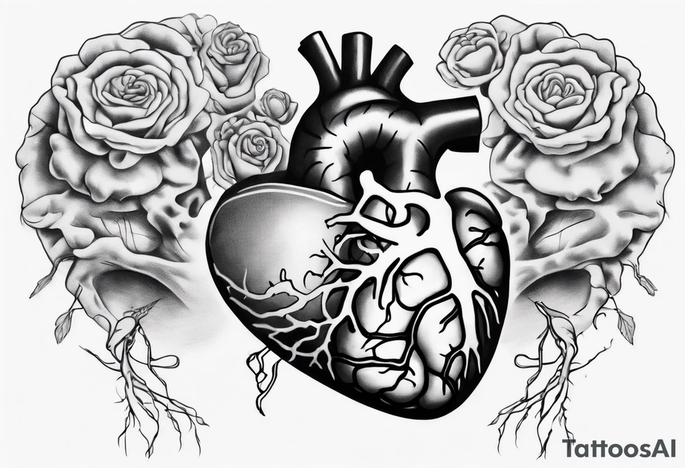 Heart and brain held by a woman's hand tattoo idea