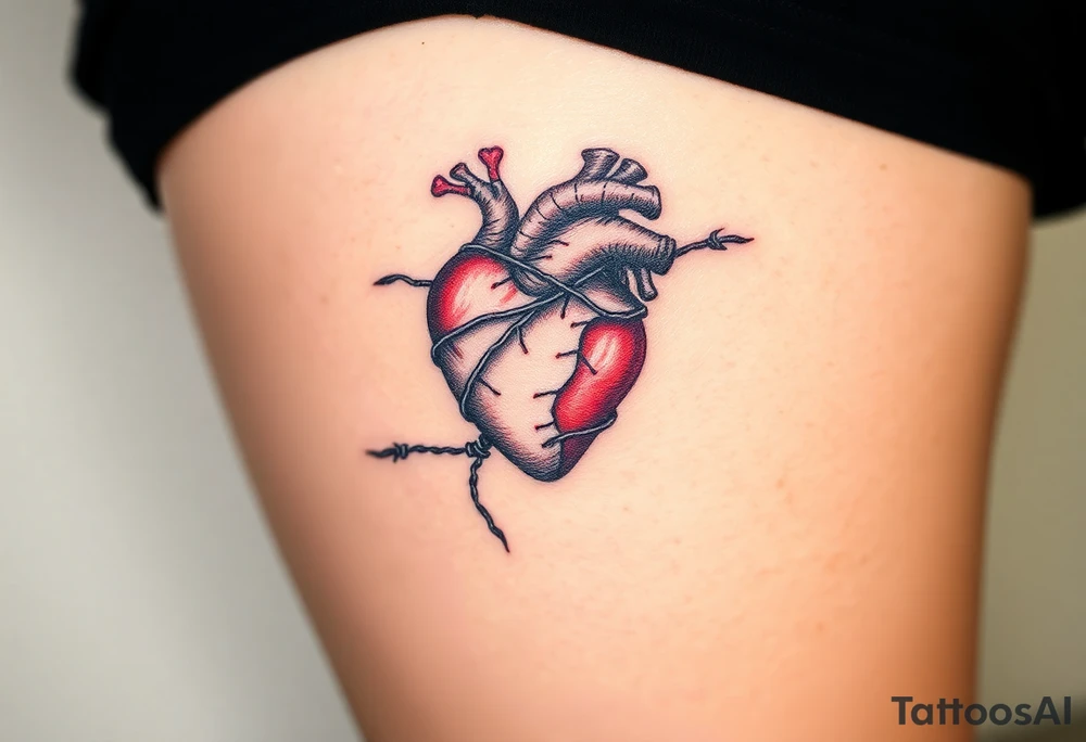 Heart wrapped in barb wire tattoo idea