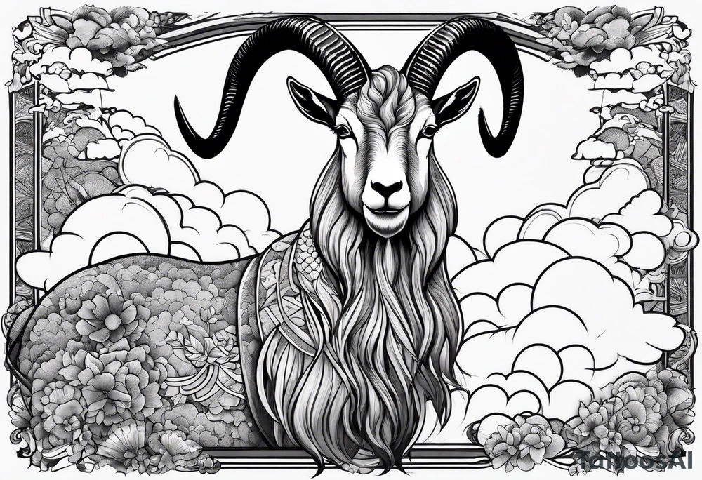 full goat body with japanese clouds tattoo idea