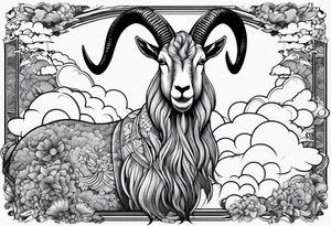 full goat body with japanese clouds tattoo idea