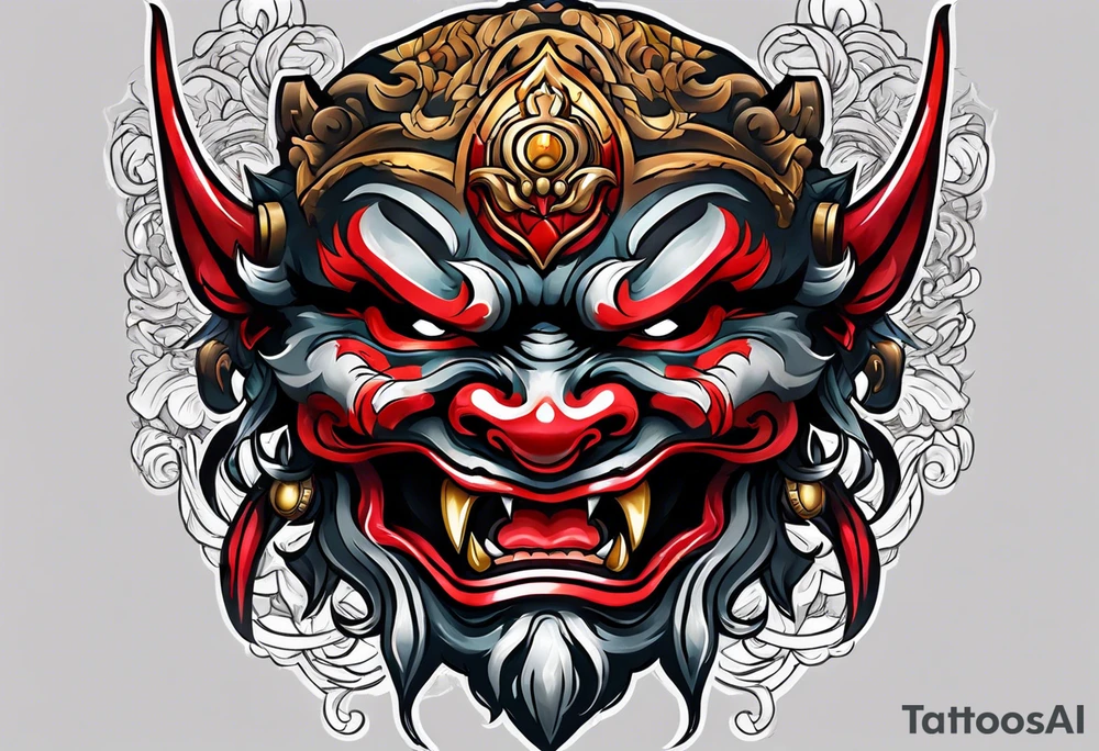 Protection against evil Oni mask tattoo idea