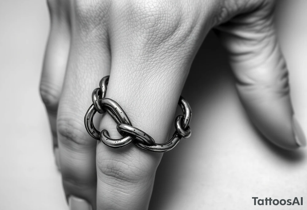 gothic chains intertwined on index finger and thumb connecting together tattoo idea