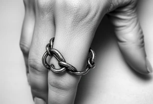 gothic chains intertwined on index finger and thumb connecting together tattoo idea