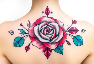 aquamarine color and rose color surrounded by ruby color tattoo idea