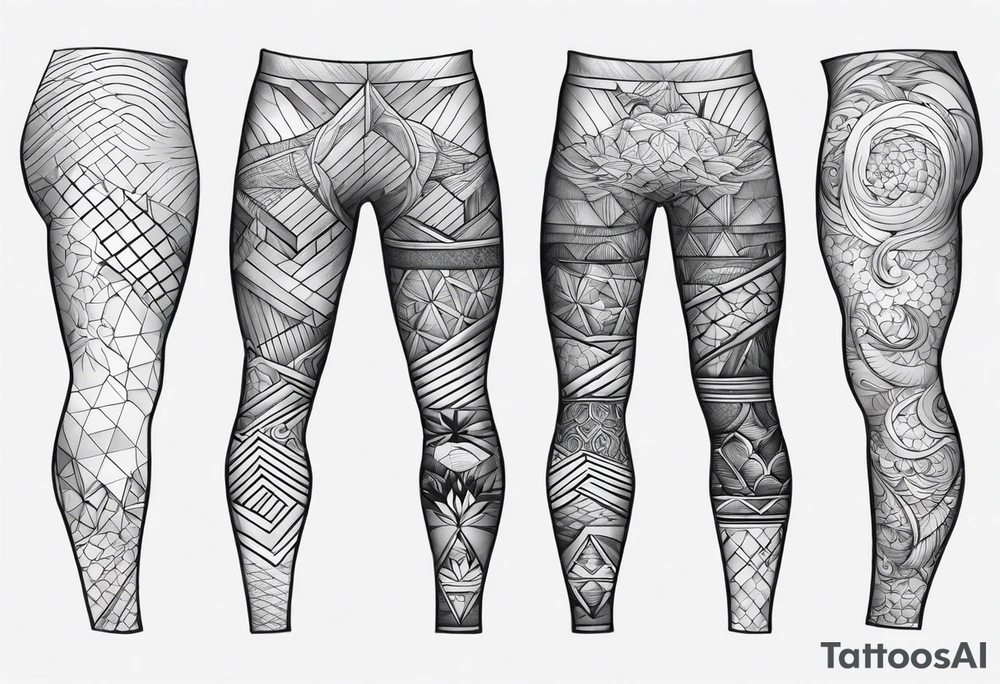 Ocean full leg sleeve male geometric tattoo idea