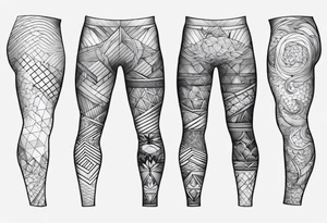 Ocean full leg sleeve male geometric tattoo idea