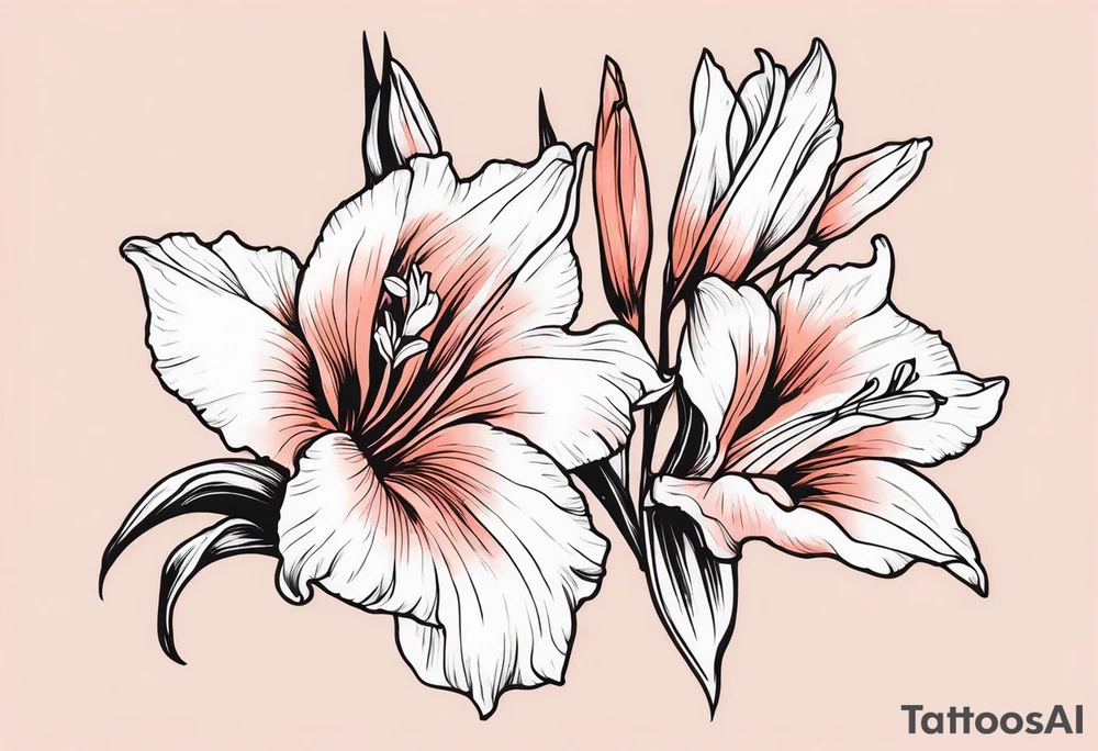 a narrow coral-colored gladiolus tattoo idea