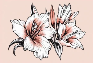 a narrow coral-colored gladiolus tattoo idea