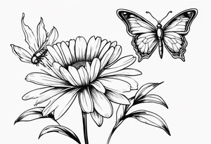 Daisy flower  and butterfly with dragon fly tattoo idea