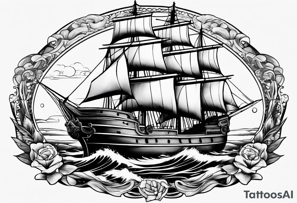 ship in ocean tattoo idea