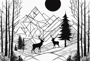 Wald silhouette mit Geometric Muster im Hintergrund tattoo idea