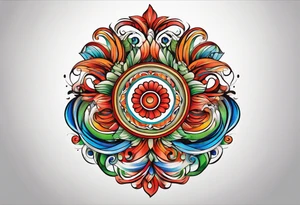 circular swirl of red, blue, orange, and green stripes tattoo idea