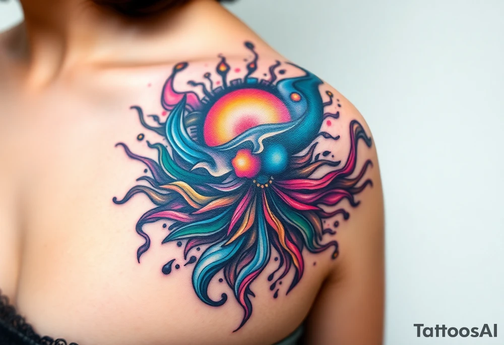 A tatuagem deve expressar força, liberdade e conexão com a multiplicidade da vida, incorporando elementos abstratos e fluidos, com linhas que sugiram movimento e transformação contínua. Evite clichês e busque um design original e significativo. tattoo idea