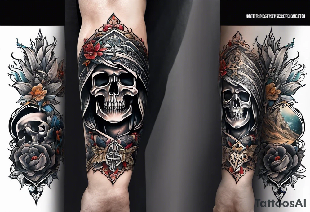 A religious forearm tattoo portraying life and death tattoo idea