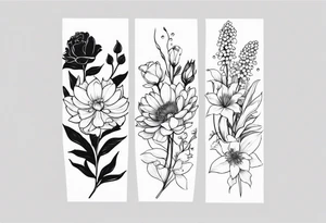 Asters, roses, lily of the valley, and chrysanthemums sleeve tattoo idea