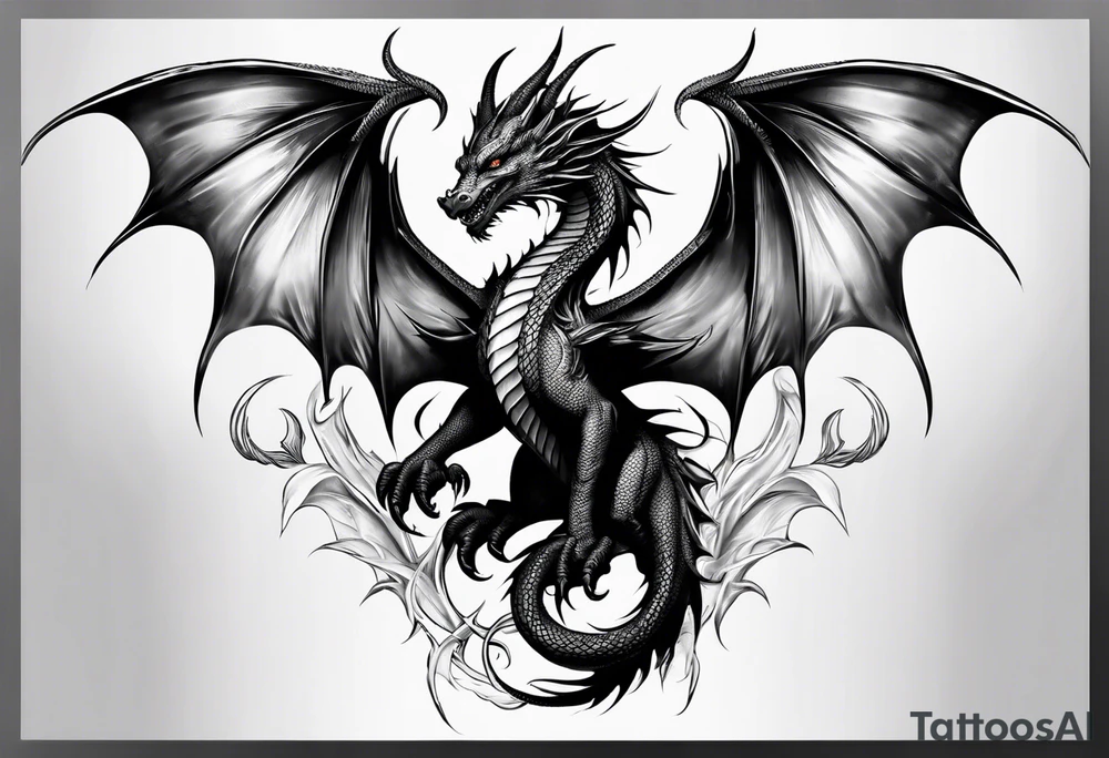 Family of five dragons, Mother with wings spread tattoo idea