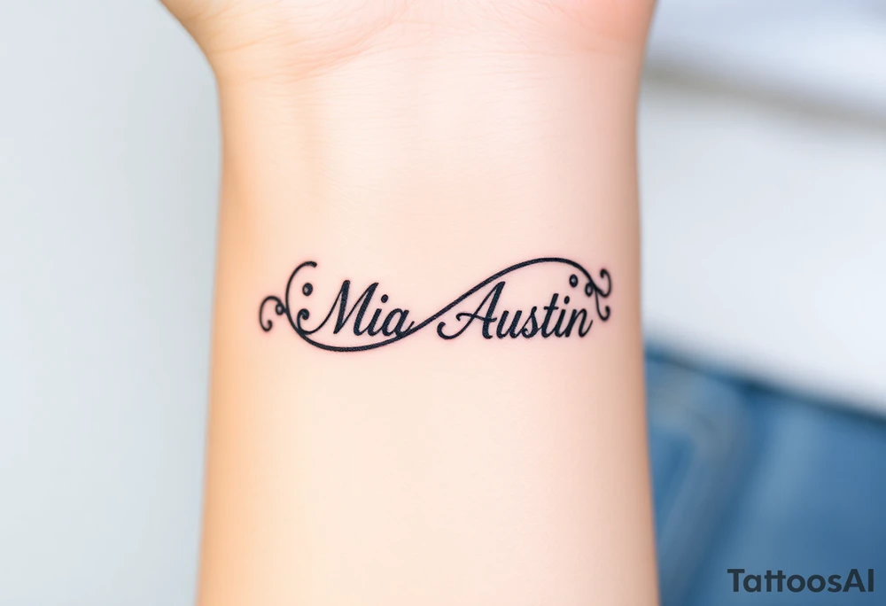 Infinity symbol with the name's Mia and Austin tattoo idea