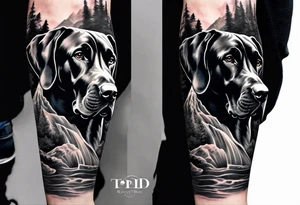 Full arm sleeve. Great Danes in waterfall tattoo idea
