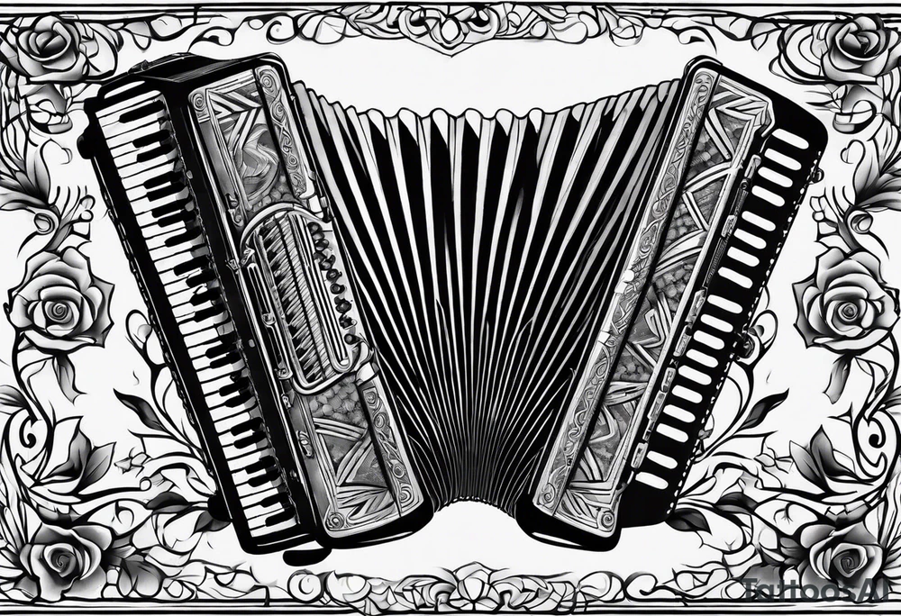 Accordion on a burnt paper tattoo idea