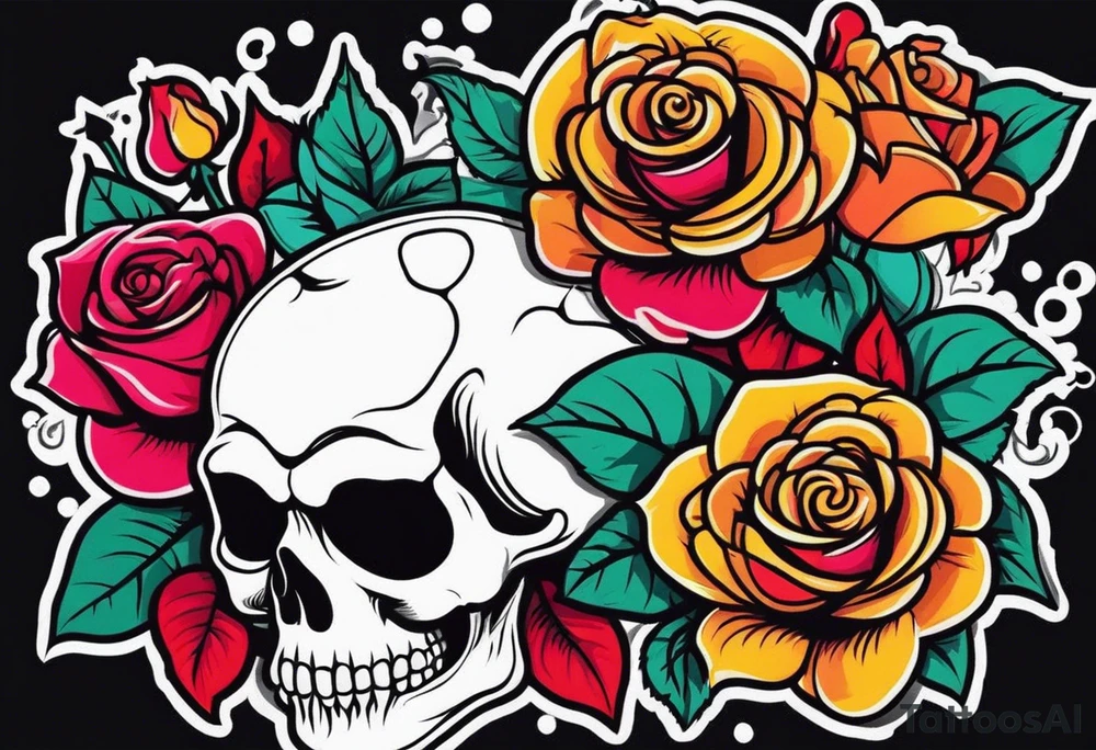 skull and roses tattoo idea