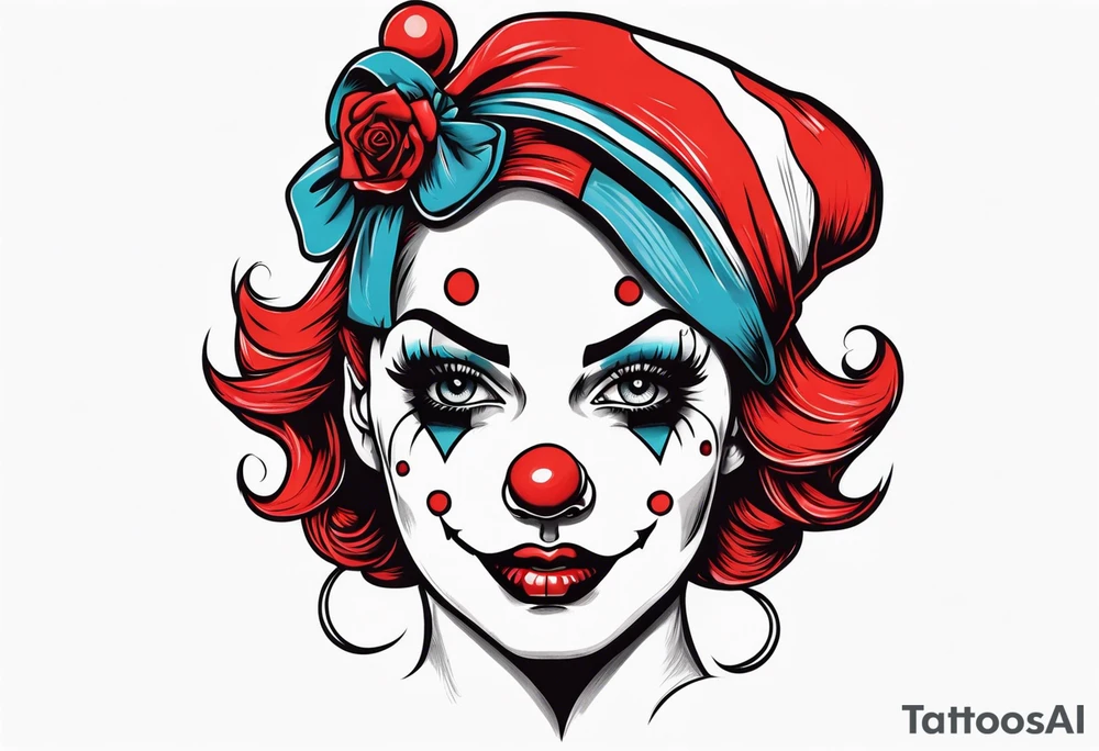 murderous female pin up clown tattoo idea