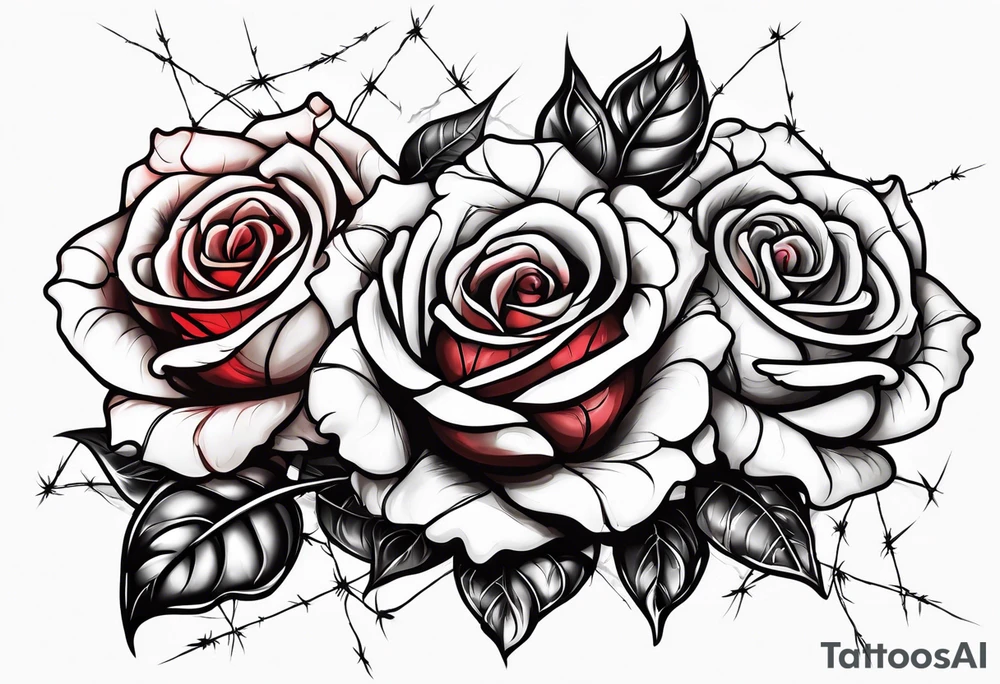 three roses with barbed wire wrapped around them tattoo idea