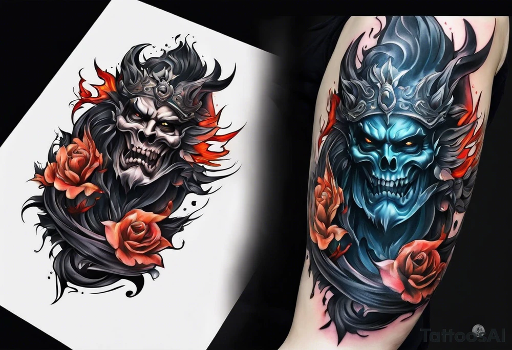 Backout tattoo of Hades half sleeve tattoo idea