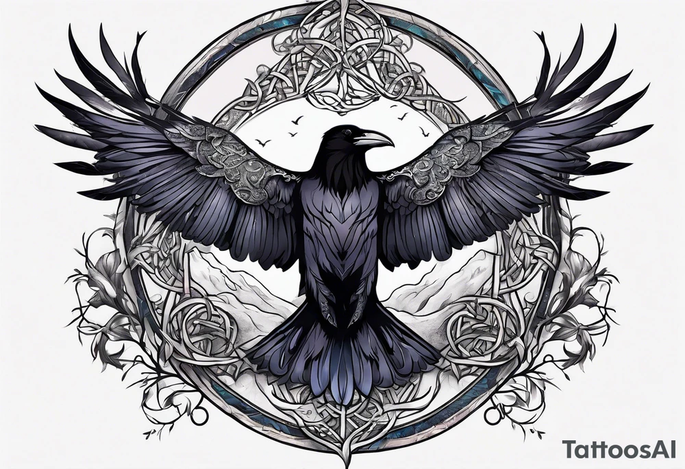 world tree with a raven and urnes style knotwork sleeve tattoo tattoo idea