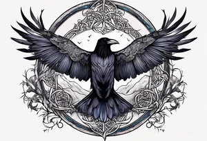 world tree with a raven and urnes style knotwork sleeve tattoo tattoo idea