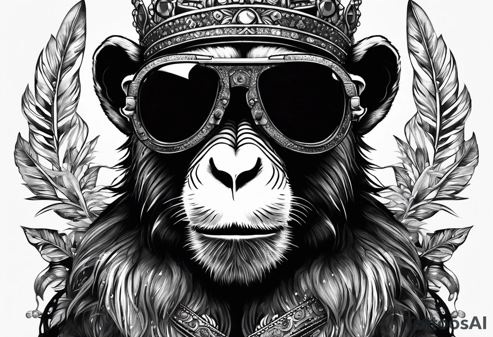 A cool free spirit female monkey with a crown and aviator shades tattoo idea