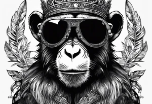 A cool free spirit female monkey with a crown and aviator shades tattoo idea