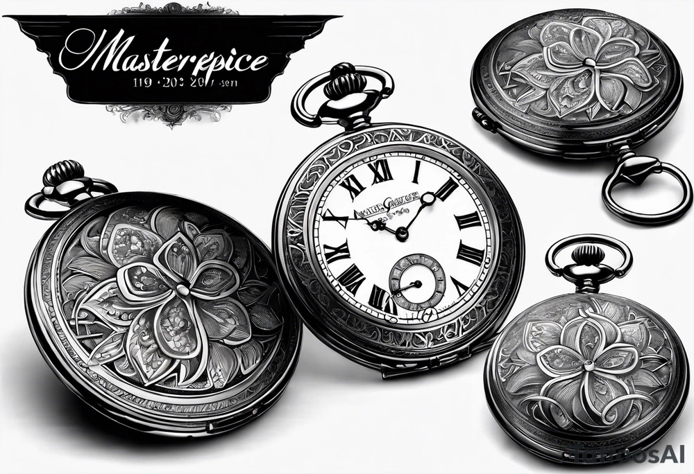 Pocket watch with chain and dates 28/08/1960-25/03/2024 tattoo idea