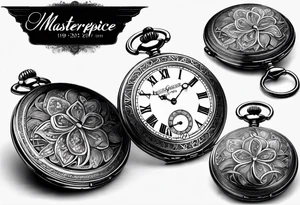 Pocket watch with chain and dates 28/08/1960-25/03/2024 tattoo idea