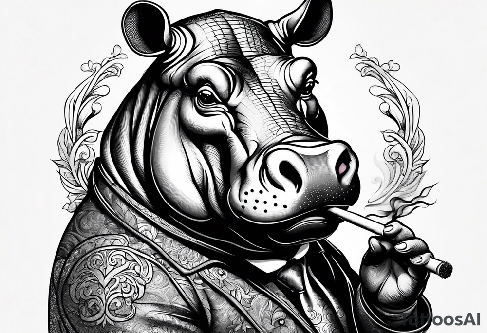 hippo smoking cigarette tattoo idea