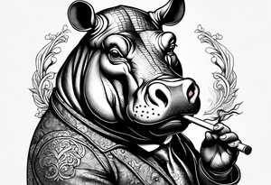 hippo smoking cigarette tattoo idea