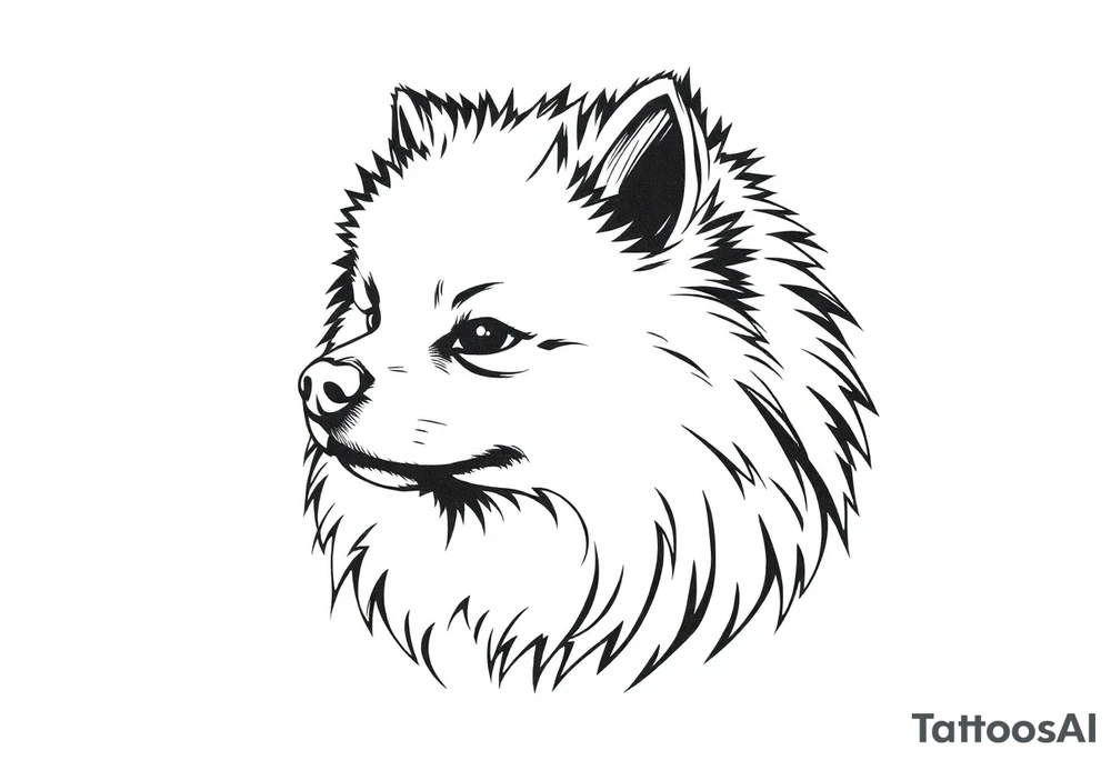 A realistic stencil silhouette style drawing of Pomeranian tattoo idea