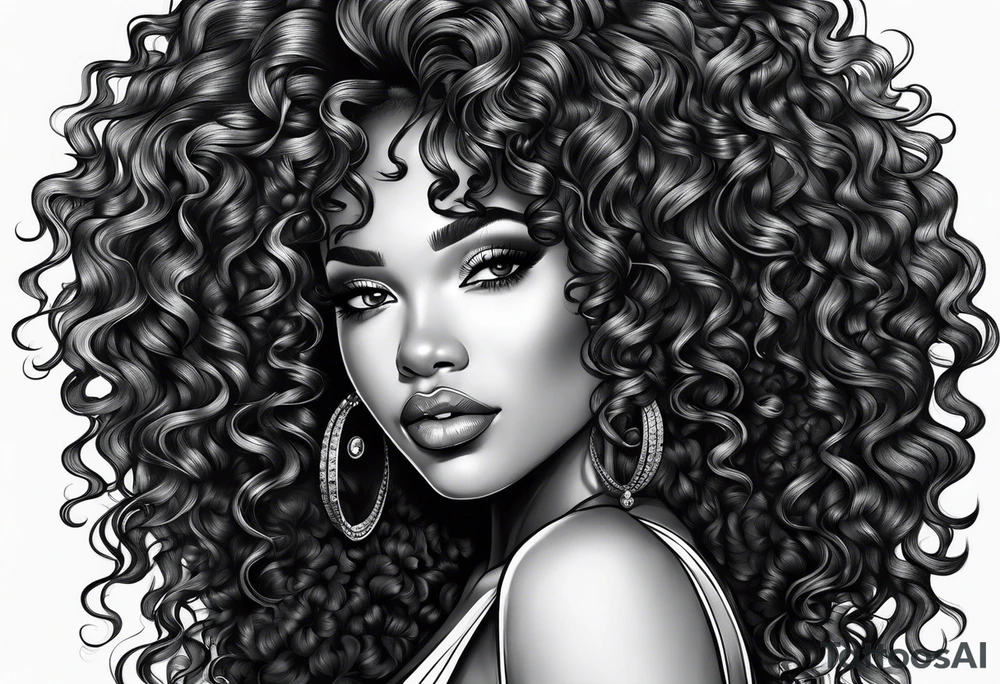 Black woman curly hair , long lashes tattoo idea