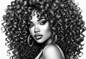 Black woman curly hair , long lashes tattoo idea