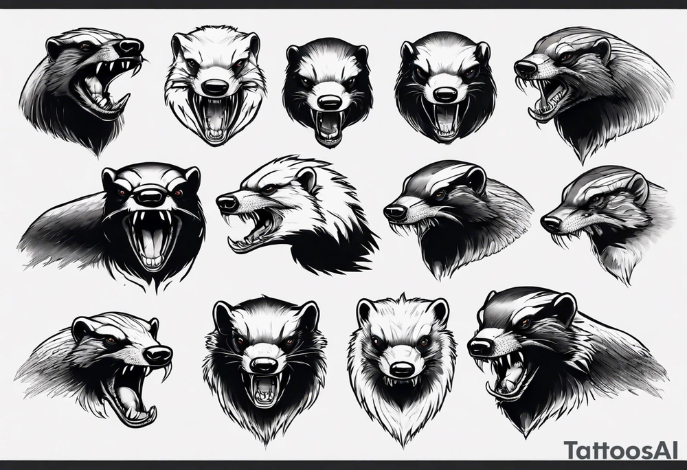 Angry, snarling, detailed honey badger tattoo idea