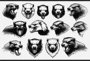 Angry, snarling, detailed honey badger tattoo idea