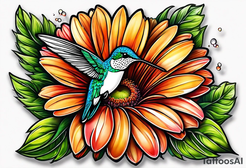 Hummingbird gerber daisy tattoo idea