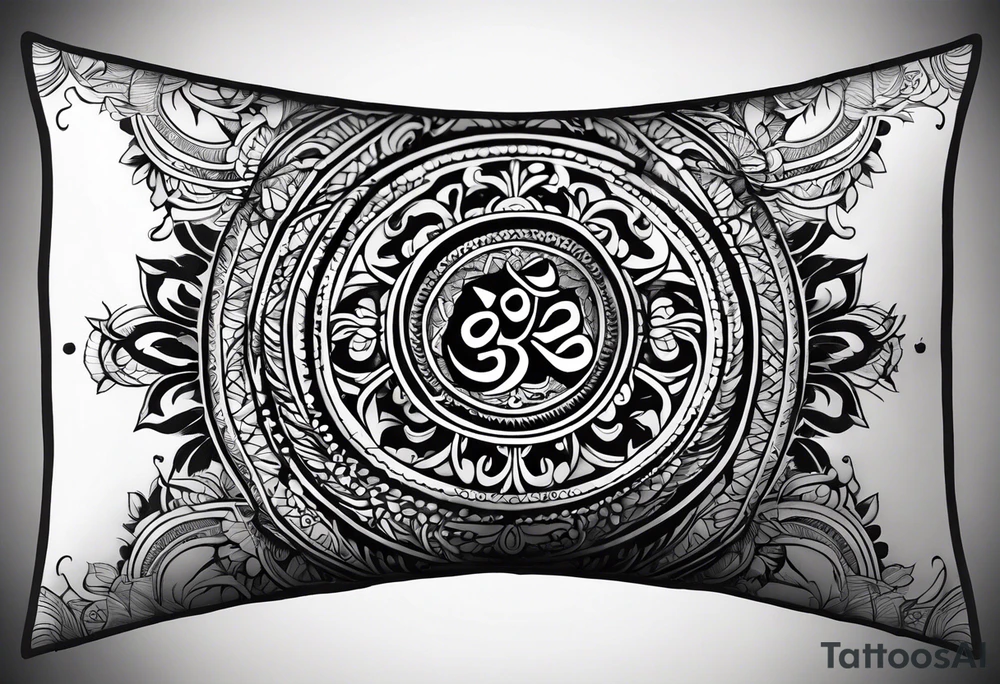 Forearm sleeve tattoo based around Sanskrit Om symbol tattoo idea