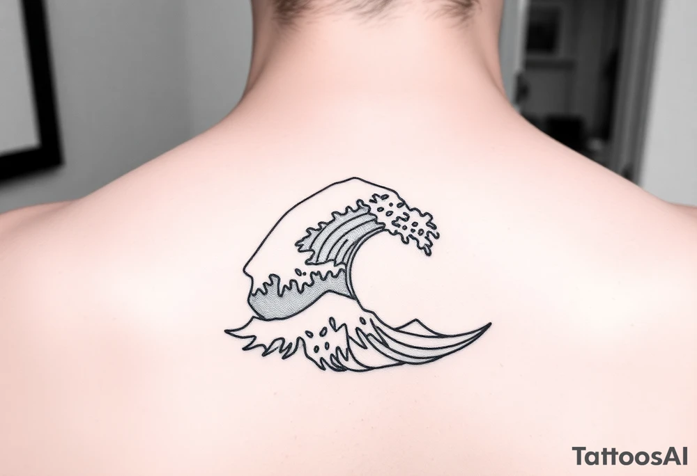 Best friend matching fine line black and white tattoo with a wave. Feminine. Symbolizing long term friendship withholding many triumphs and tribulations, resilience, strength, and loyalty. Maybe words or quotes tattoo idea