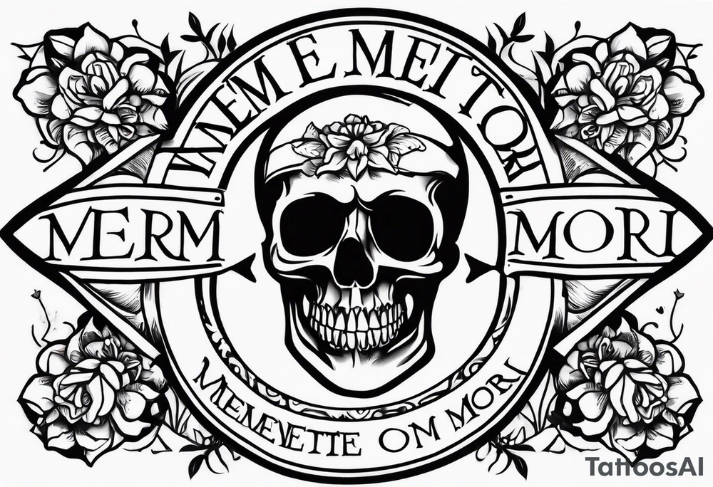 Memento mori written skull sleeve tattoo design tattoo idea