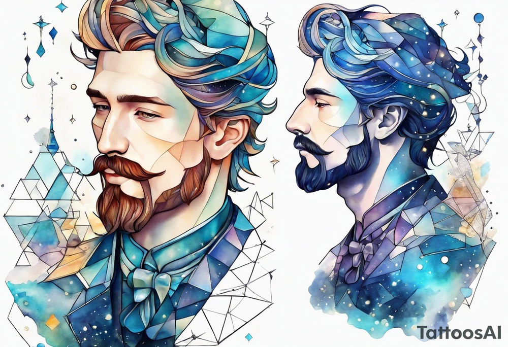 Aquarius geometric constellation calm male tattoo idea