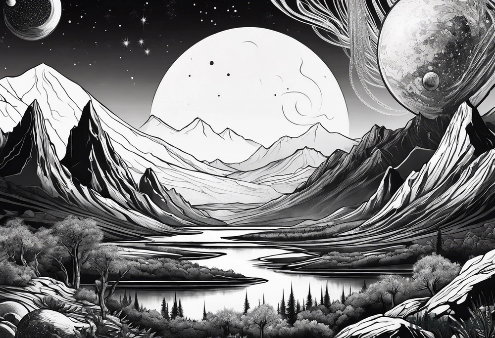 an alien planetary landscape tattoo idea